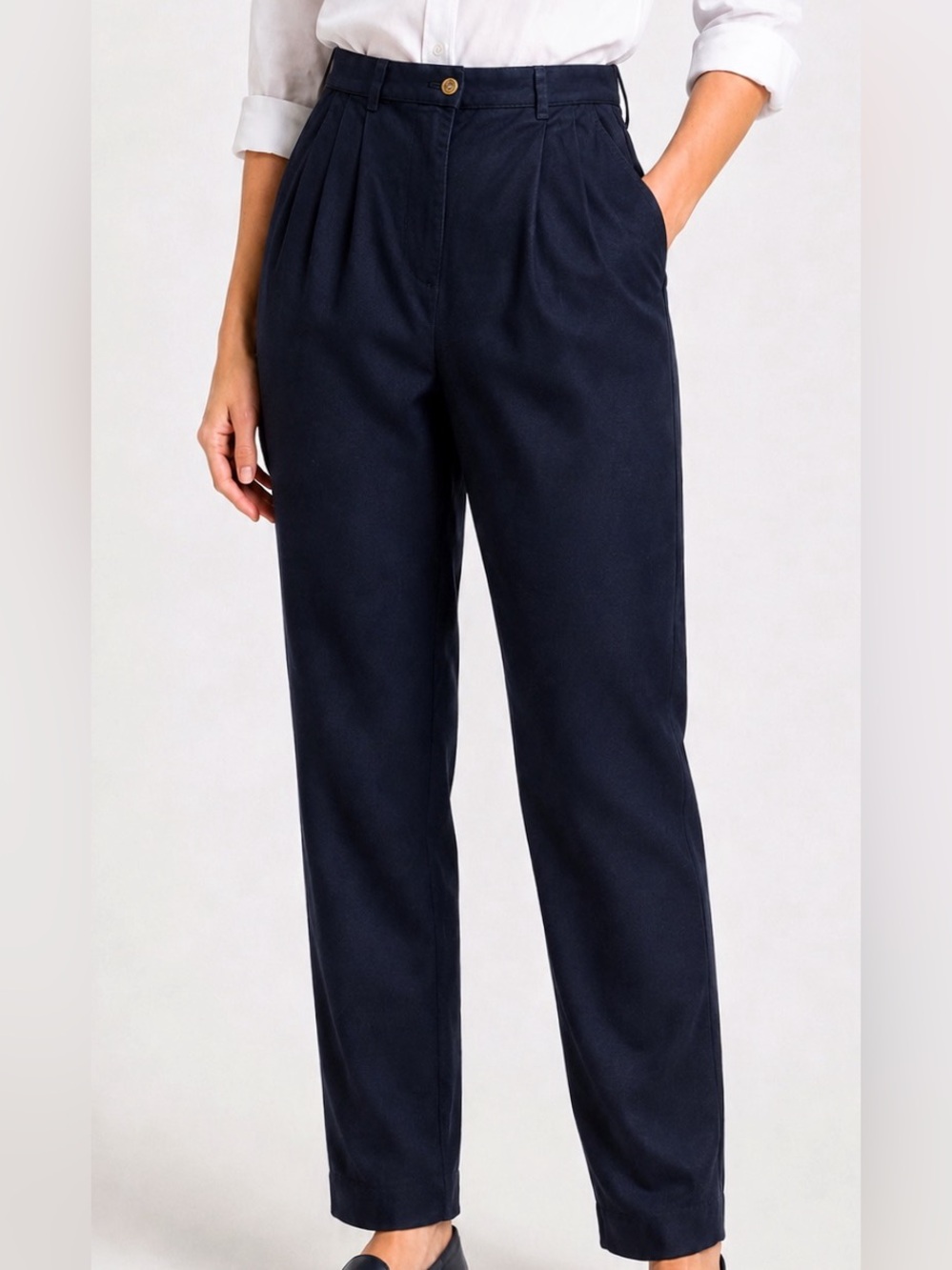 Lauren Ralph Lauren Navy High Rise Pleated Cotton Slacks Trousers Size 6
